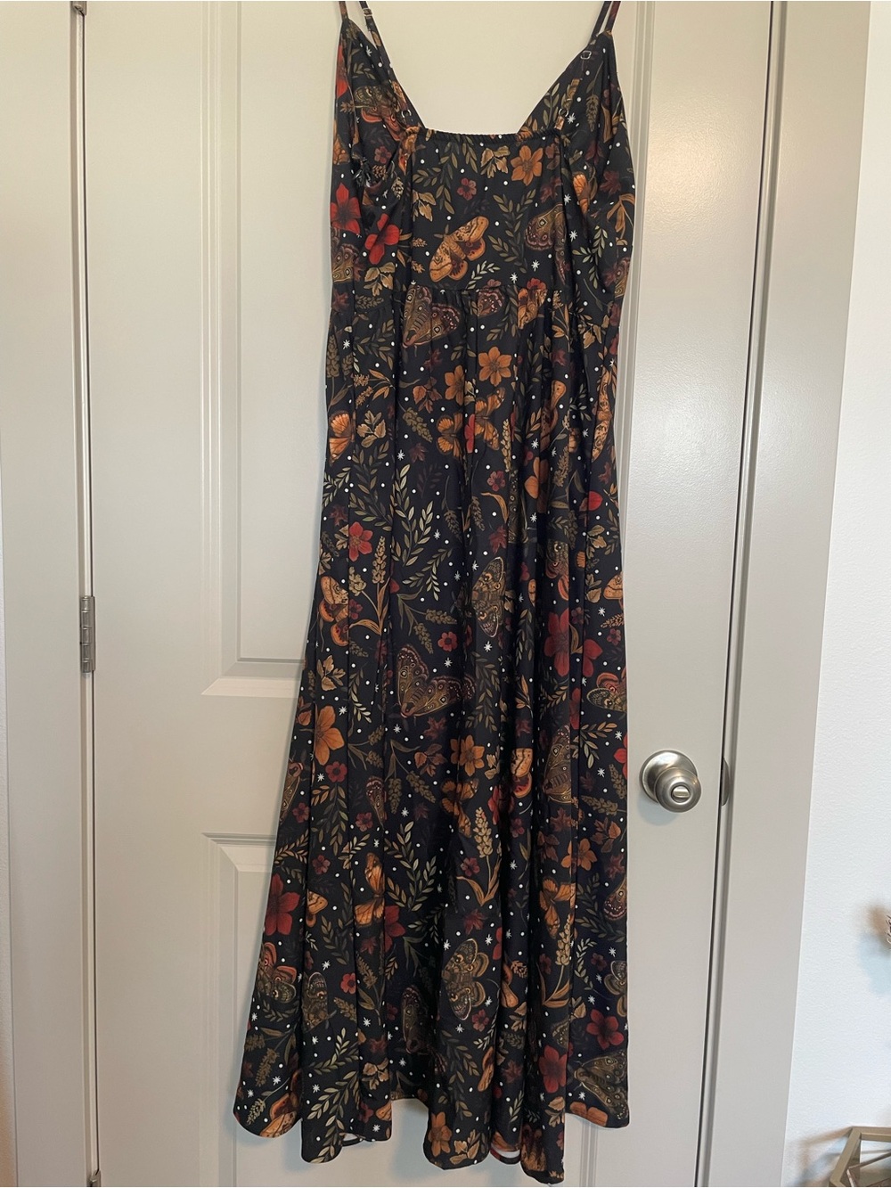ROMWE Black Maxi Dress with Red and Brown Moth Floral Print - Picture 4 of 7